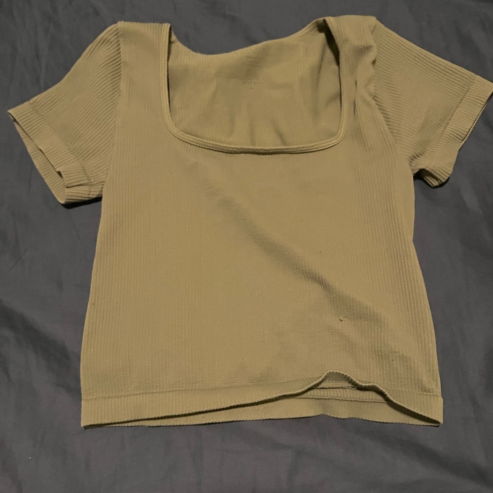 Olive Green Ribbed Square Neck Top